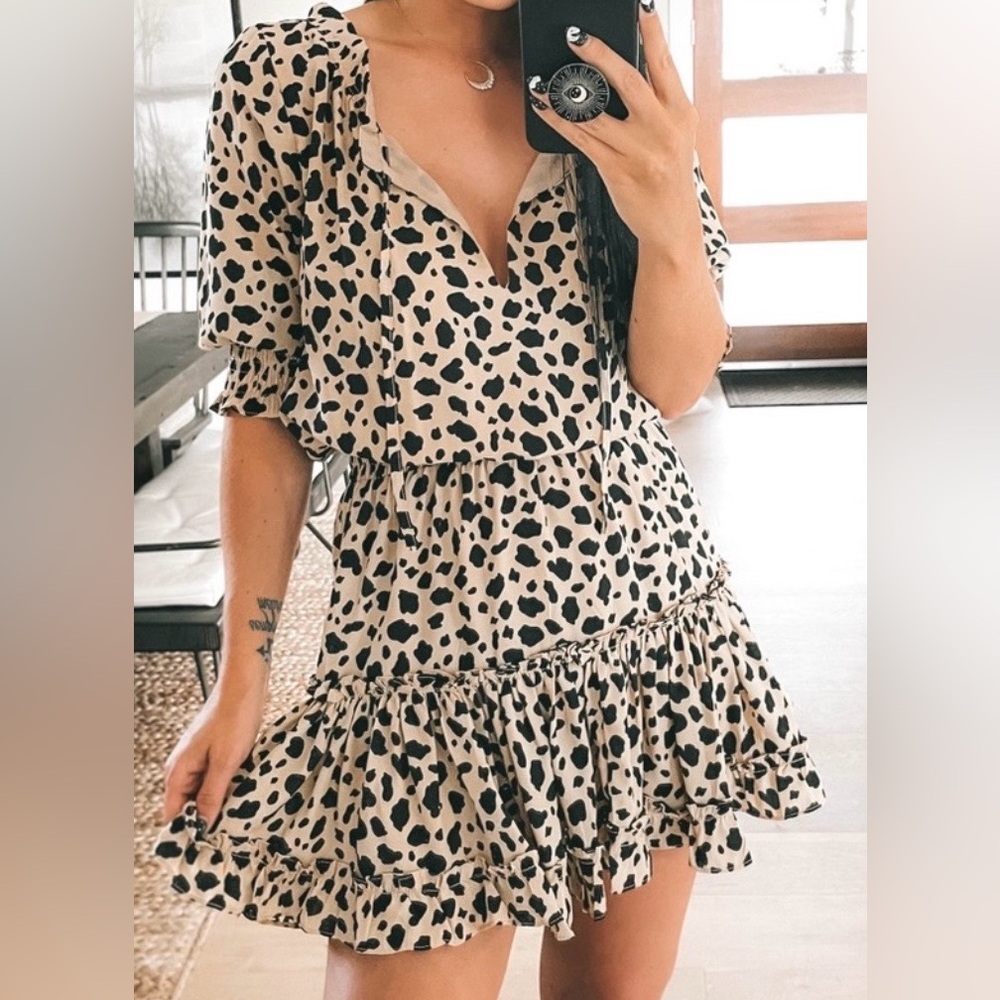 Buddy Love Cream and Black Leopard Print Mini Dress